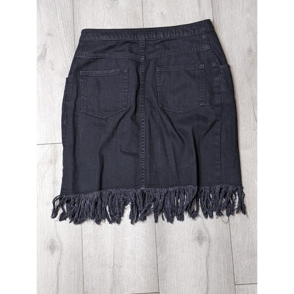 Womens 6 Pilcro And The Letterpress Black Denim Raw Fringe Pockets Buttons - Picture 6 of 9